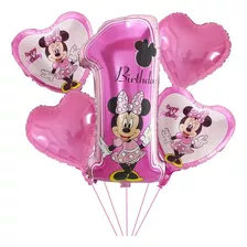 Kit 5 Globos Metalicos Minnie Mouse Numero 1 Compleaños