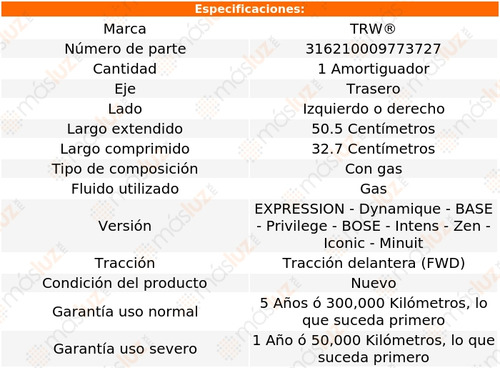 1- Amortiguador Gas Trasero Izq/der Koleos Fwd 09/21 Trw Foto 2