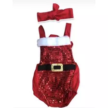 Romper Jardineira Body De Bebê Natal Mamãe Noel Com Faixa