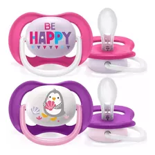 Chupeta Avent Ultra Air 6-18 Meses Menina Rosa Pinguim 2 Un