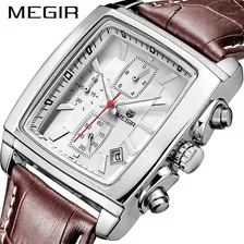 Relógio De Pulso Megir Megir 2028 Com Corpo Ouro-rosado, Analógico, Para Masculino, Com Correia De Couro Cor Marrom E Fivela Simples
