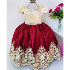 Vestido Realeza Princesa Bordado Luxo Batizado Daminha Infan