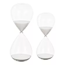 Conj 2 Ampulhetas Decorativas Branco Pérola 20cm E 25cm Luxo