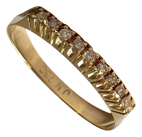 Anel Meia Aliança De Ouro Amarelo 18k 750 E Diamantes 0,14ct Amarelo 20