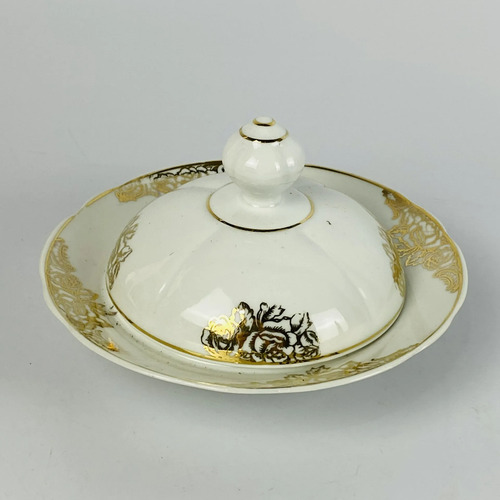 Jogo Chá Porcelana Porcelana Mauá Dourado Vintage 4 Peças Branco Dourado 2