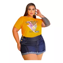 Short Saia Jeans Plus Size Com Lycra 