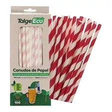 Canudos De Papel Biodegradável Talge 195x6mm. C/100 Unidades