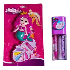 Estojo Maquiagem Infantil Make Boneca Sereia + Lip Gloss