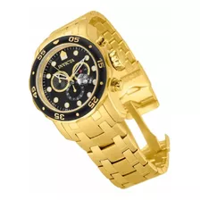 Relógio De Pulso Invicta Pro Diver 0072 Com Corpo Ouro, Analógico, Para Masculino, Fundo Preto, Com Correia De Aço Inoxidável Cor Ouro, Agulhas Cor Ouro E Branco E Vermelho, Subdials De Cor Branco E