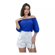 Blusa Feminina Soltinha Ombro A Ombro Manga Curta Social 