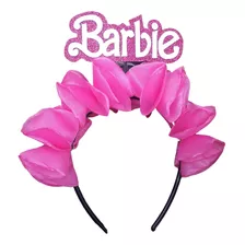 Pack X2 Vinchas Barbie Con Flores Fucsias Y Logo De La Peli