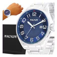 Relógio Magnum Masculino Prata Luxo 2 Anos Garantia Original