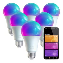 6 Foco Led Inteligente Rgbcw Wifi 9w Ajustable Multicolor