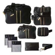 Kit 8 Peças - Bolsa Maternidade Luxo Completo Preto Bebê