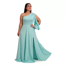 Vestido Longo De Festa Plus Size Ombro Único Com Fenda Ps49