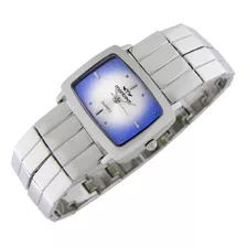 Reloj Montreal Mujer Ml1517 Caja Extra Delgada Malla Ancha Malla Plateado Bisel Plateado Fondo Azul