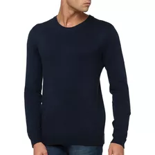 Suéter Calvin Klein Tricot Crewneck Ck Logo Azul Marinho