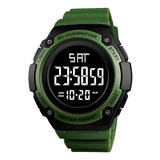 Reloj Hombre Skmei 1346 Sumergible Digital Alarma Cronometro Color De La Malla Verde Militar