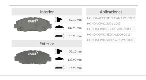 Balata Delantera De Disco Honda Civic Si L4 1.6l 96-00 Foto 5