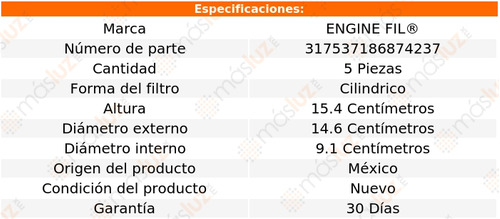 Paq 5 Filtros De Aire Firebird V6 3.1l 90/92 Engine Fil Foto 2