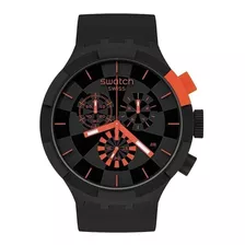 Reloj Pulsera Swatch Originals Checkpoint De Cuerpo Color Negro, Analógico, Fondo Negro Y Gris, Con Correa De Silicona Color Negro Y Rojo, Agujas Color Rojo Y Blanco, Dial Rojo, Subesferas Color Negro