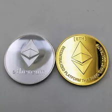 2 Moedas Fisica Ethereum Dourada E Prata