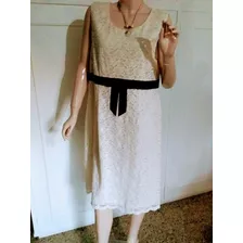 Vestido D/encaje, Marfil. De El Corte Inglés. Talle 46/48.