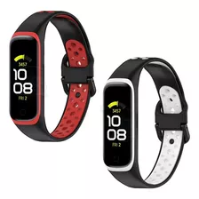 Kit 2 Pulseira Silicone Esportiva Furadinha Para Galaxy Fit2 Cor Preto C/ Vermelho + Branco