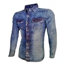 Camisa Jeans Social Masculina Manga Longa Pronta Entrega