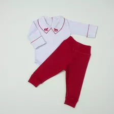 Conjunto Calça Body Bordado Bebê Menino Algodão Maternidade