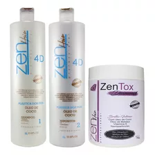 Escova Zen Hair 4d Coco E Queratina + Zentox Top 3x1litro