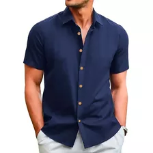 Camisas Manga Corta Lino De Hombre, Camisas Cuello Camisero