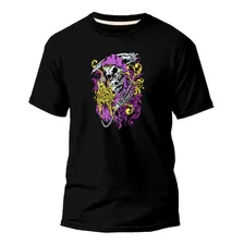 Camiseta Básica Algodão Premium Estampa Digital Caveira Roxa