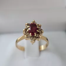 Anillo Flor Central Piedra Roja Talla 10 Pesa 2,7 Grs