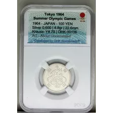 Moeda De Prata 100 Yen Olimpiada De Tokyo 1964 No Slab Ohk