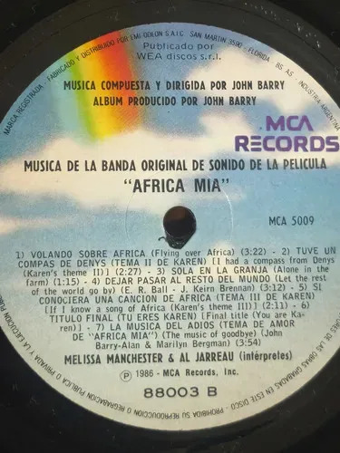 John Barry - Africa Mia - vinilo 1986