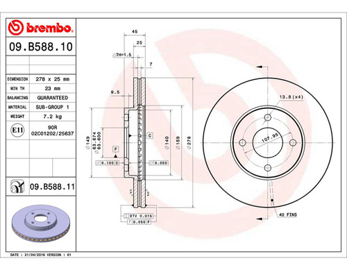 Par Discos Brembo Ford Focus Zx4 2005-2006 Delantero Foto 2