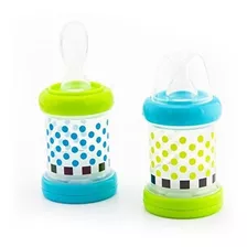 Sassy Baby Food Nurser 4+ Meses Set De 2- 4oz 100% Silicon Color Nipple & Spoon Sassy Baby, Inc