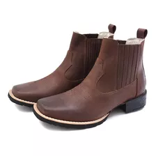 Bota Botina Texana Couro Vaquejada Rodeio Bico Quadra Oferta