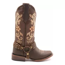 Bota Vaquera Para Dama 100% Piel Flores Bordadas Calidad 