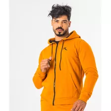 Jaqueta Moletom Masculina Flanelada Zíper Com Capuz Bordada