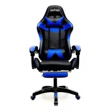 Cadeira De Escritório Pctop Pg Gamer Ergonômica Preto E Azul Com Estofado De Couro Sintético