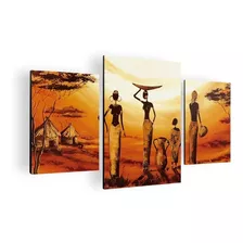 Cuadro Tres Piezas Mujeres Africanas 100x60 Cm Mdf