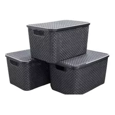 Caixa Organizadora Alta Rattan Kit Com 3 Caixas ,25 Litros 