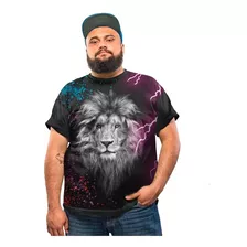 Camiseta Plus Size Leão King Psicodelica Lion 