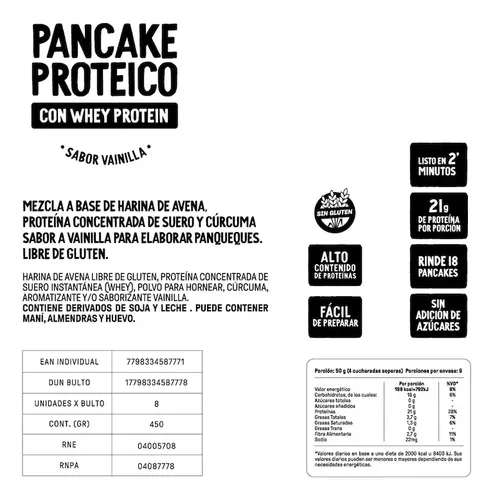 Imagen 3 de Pancake Proteico Sin Tacc Y Sin Azucar Vainilla X450g Molé Molé Mezcla Pancake Proteico Sabor Vainilla
