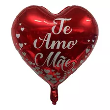 Kit 20 Balões Metalizado Coração Vermelho Te Amo Mãe 45cm