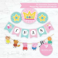 Kit Imprimible Decoración Candy Bar Peppa Pig Texto Editable