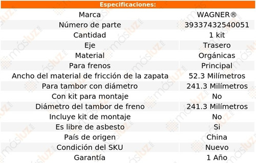 Kit Zapatas Organicas Tra Caballero V 6 4.3l 85-87 Wagner Foto 3