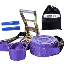 Slackline Roxo Cinta 10m Catraca + Alças + Bolsa Brinde